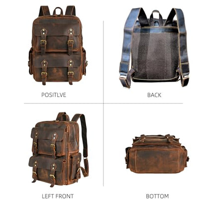 HandadsumeGenuine Crazy Horse Leather Large Travel Back-pack Rucksack Laptop Bag For Men 1965 (1965 Dark Brown 2) - color: 1965 Dark Brown 2