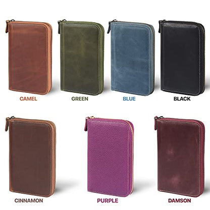 Londo Genuine Leather Padfolio – Portfolio Folder with Pencil Holder, Notepad & Zipper Closure for Business, Office & Travel - color: Damson