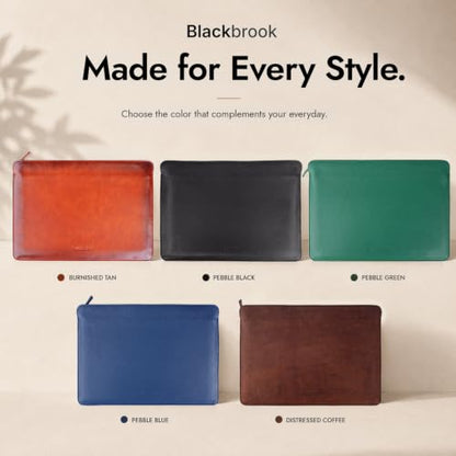 BlackBrook Tyler Leather Sleeve for MacBook Air 15 Inch & Pro 16 Inch | Handcrafted by Artisans, For Work, Travel & Daily Carry, Ages Without Peeling - color: Pebble Green