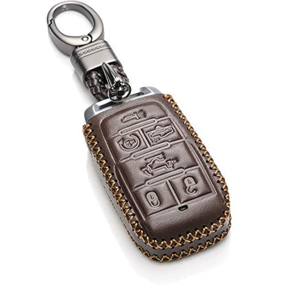 Genuine Leather Smart Key Fob Case Cover Protector Compatible with RAM 1500, RAM 2500, RAM 3500 2019 - 2026 (6-Button, Brown) - color: Brown, size: 6-Button