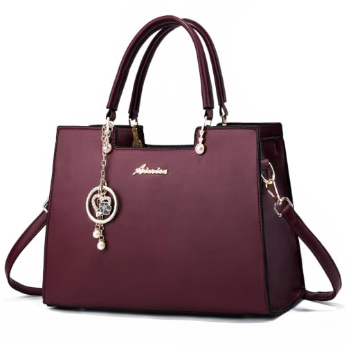ALARION Purses and Handbags for Women Satchel Purse,PU Leather Tote Bag Crossbody Top Handle Bags with Zipper - color: Gm Wine