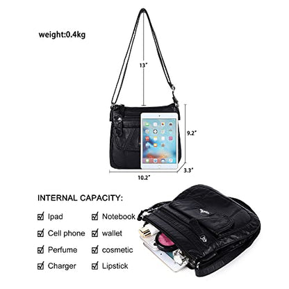 Angelkiss Small Womens Crossbody Bag Leather Shoulder Purse for Women Hobo Bag with Adjustable Shoulder Strap - color: Black