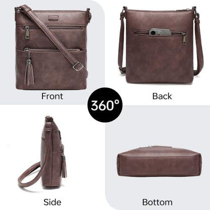 Medium Crossbody purses for women Leather Travel Crossbody Bag | Multi Compartments&pockets,Soft Leather,adjustable strap,organized,lightweight,with tassel,for Travel,Everyday - color: Coffee
