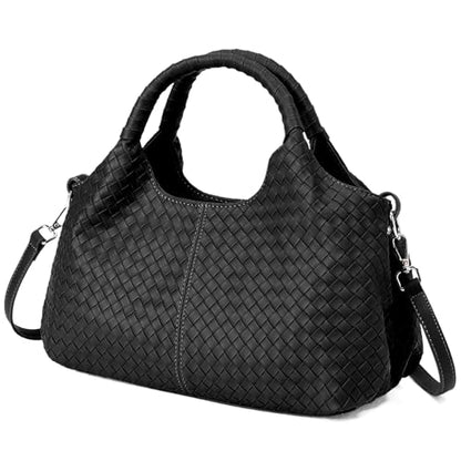 GAEKEAO Vegan Leather Purses for Women Large Shoulder Bag and Handbags Satchel Designer Top Handle Purses Ladies Woven Tote - color: Black
