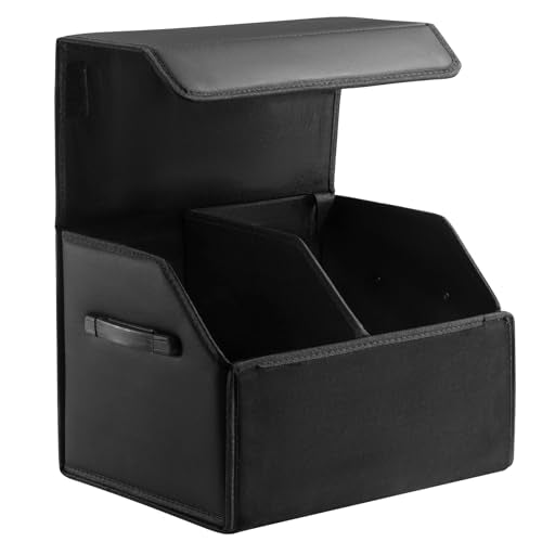 Fyzeoty Car Trunk Organizer for SUV and Sedan, Black, 16.5 inches | Leather Storage Box, Magnetic Lid, Collapsible and Adjustable, Water‑Resistant & Dust‑Proof - color: Black, size: Medium