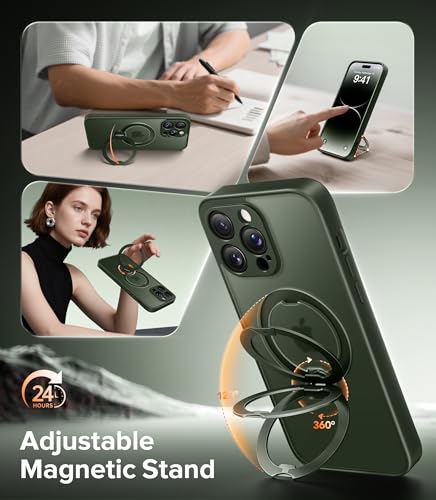 Magnetic for iPhone 14 Pro Case,[Unbreakable & Stable Stand] [Phone Case Compatible with MagSafe] [Military-Grade Protection] Slim Translucent Matte Shockproof Phone Cover,Deep Green - color: Green, size: iPhone 14 Pro (6.1 lnch,3 Lens)