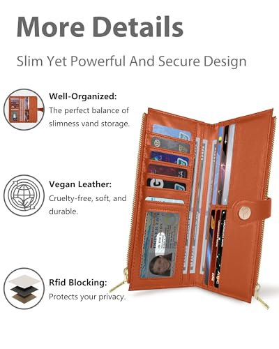 Women's Slim Wallet,Thin RFID Card Holder with Zipper Pocket | 12 Slot Wallet Organizer, Large Capacity, Vegan Leather, Coin Purse, Cash Compartment, Travel Wallet, Women Gift - color: Beige＆Brown, size: Bifold