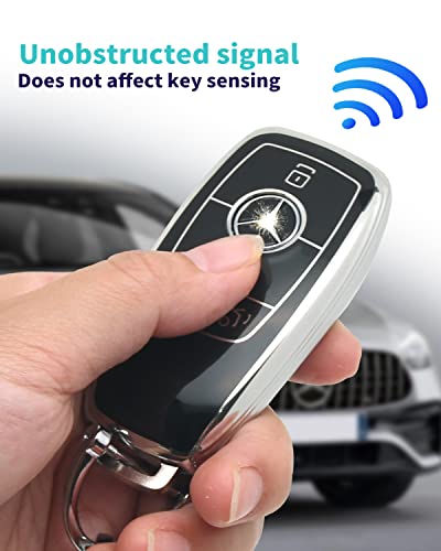 For Mercedes Benz Key cover & Key chain accessories (Black set) | Advanced soft TPU key Case is compatible with C E R S G S CLS CLK GLC ML GLE GLS SL SLR Maybach AMG Smart Remote Key - color: Key Case + Sheepskin Metal Key Chain(black)