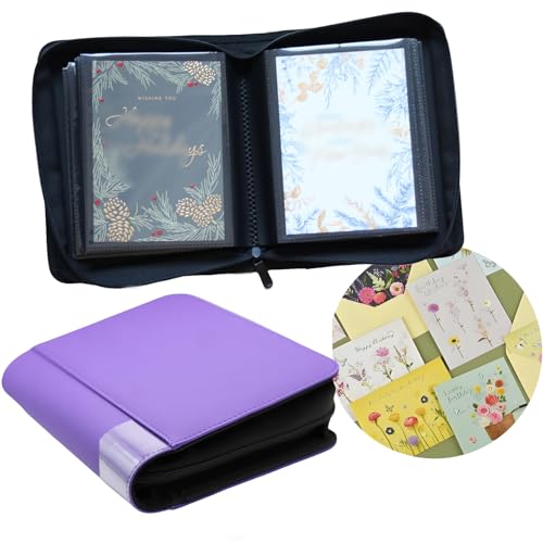82 Pocket 5x7 Greeting Card Organizer Album,Christmas Card Book | binder for Storage protect birthday,postcard,wedding,xmas holiday card holder &display grad card keepsake gift box - color: Violet