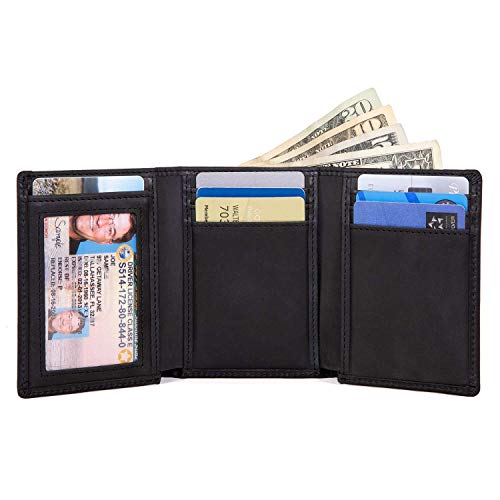 ID Stronghold RFID Blocking Trifold Wallet for Men - Rugged Genuine Leather - color: Black