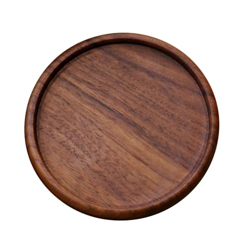 4 Inch 1PC Grooved Natural Walnut Cup Holder Round Black Wooden Coasters Heat Resistant Thermal Insulation Pads Tabletop Protection Wood Coffee Cup Mug Mats Saucers for Drinks Bar Kitchen - size: 3.94 x 0.39 inch