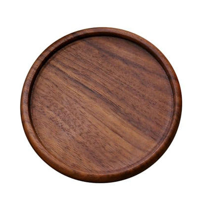 4 Inch 1PC Grooved Natural Walnut Cup Holder Round Black Wooden Coasters Heat Resistant Thermal Insulation Pads Tabletop Protection Wood Coffee Cup Mug Mats Saucers for Drinks Bar Kitchen - size: 3.94 x 0.39 inch