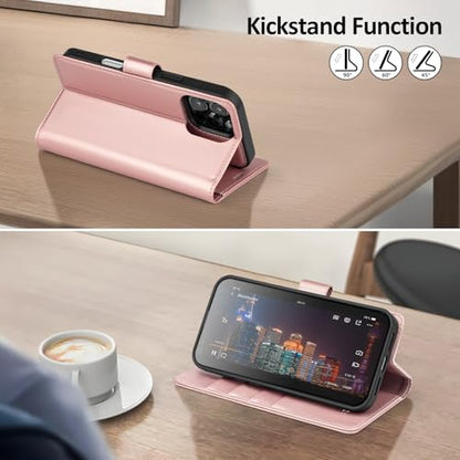 Shieldtop Compatible with MagSafe iPhone 16 Pro Max Wallet Case,Rose Gold | 2 in 1 Detachable Magnetic,Credit Card Holder Slots,RFID Blocking,PU Leather,Kickstand,Flip Folio Phone Cover for Men & Women - color: Rose Gold, size: iPhone 16 Pro Max - 6.9"