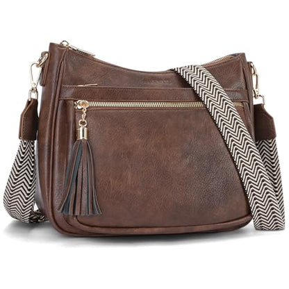 Medium Crossbody Bags for Women, Vegan Leather Cross Body Purses Multi Pockets Shoulder Handbags with Tassel - color: 2-coffee