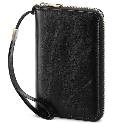 RFID Blocking Passport Holder for Wallet,with Zipper Travel Wallet Credit Cards Case Women Men Passport Cover Wallet - color: Black