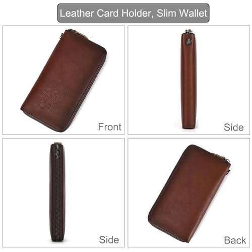 Genuine Leather Long Wallet for Men, Large Capacity Purse Clutch Bag Handbag Checkbook Cash Credit Cards Phone Holder | Large Capacity - color: 1007SZ-Coffee
