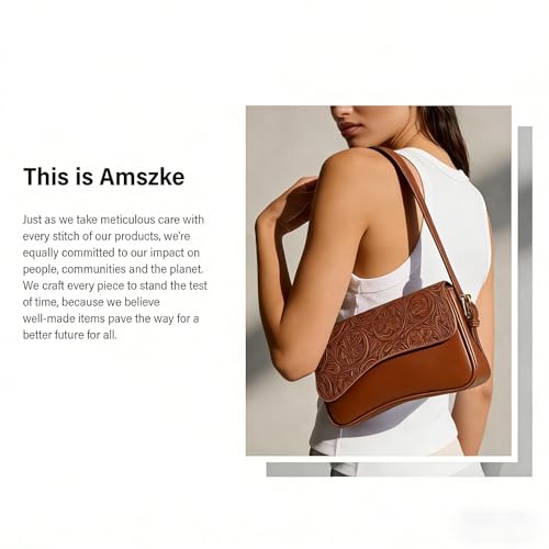 Amszke Shoulder Bag for Women Y2K Crossbody Purse PU Leather Underarm Handbag 2 Adjustable Strap for Daily Commute Travel - color: Embossed-brown