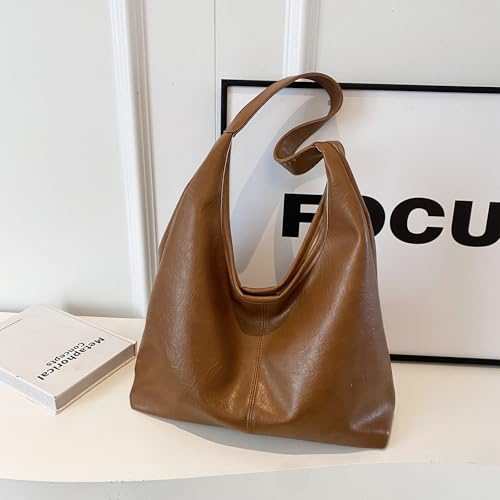 Hobo Bags for Women Slouchy Shoulder Bag Soft Vegan Leather Purse Everyday Handbags Large Work Tote Bag - color: Brown