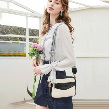 GOIACII Top-Handle Crossbody Bags for Women Soft Leather Trendy Purse Circle Handbags Small - color: C01 Black and White
