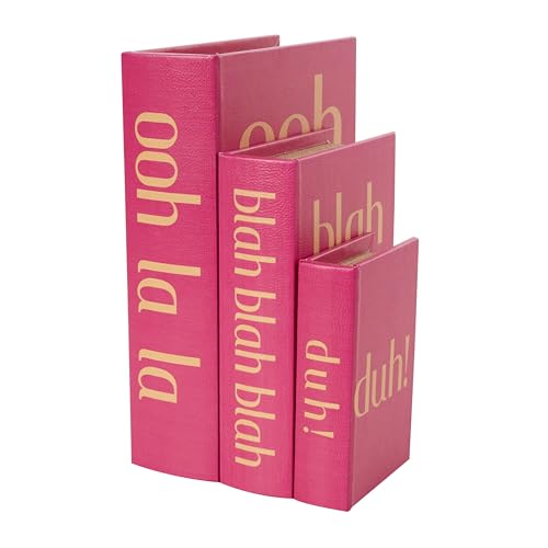 Deco 79 Wooden Decorative Box "Ooh La La" Faux Storage Book Decorative Keepsake Boxes with Gold Lettering, Set of 3 Storage Boxes 11", 8", 6"H, Red - color: Red, size: 12", 9", 6"H