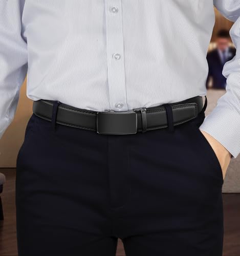 KEMISANT Men's Ratchet Leather Belt 2Pack-Trimmable 1 3/8“-Gift Boxed - color: 2pack-black/Light Brown6336, size: 30"-36"Waist Adjustable