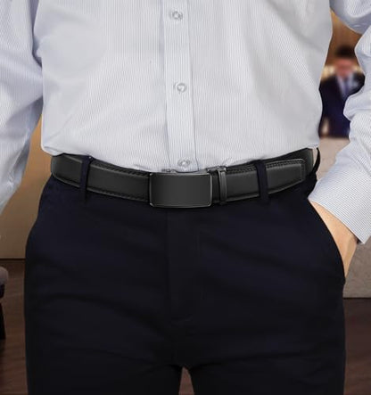 KEMISANT Men's Ratchet Leather Belt 2Pack-Trimmable 1 3/8“-Gift Boxed - color: 2pack-black/Light Brown6336, size: 30"-36"Waist Adjustable