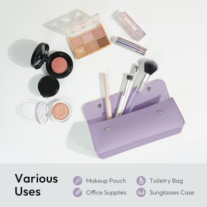 Stylish Small PU Leather Makeup Bag, Makeup Brush Bag - Violet | Cosmetic Pouch, Small Makeup Organizer for Purse Essentials, Ideal Makeup Brush Holder & Sunglasses Case for Women - color: Violet