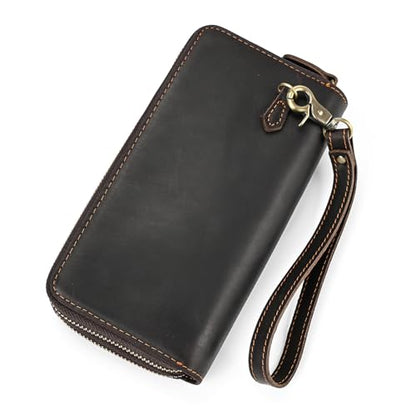 Genuine Leather Long Wallet for Men, Large Capacity Purse Clutch Bag Handbag Checkbook Cash Credit Cards Phone Holder | Large Capacity - color: 1009-Dark Brown
