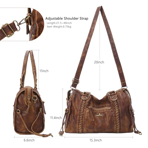 Angel Kiss Hobo Bags For Women Vegan Leather Hobo Satchel Handbags Large Tote Purses Shoulder Bag - color: Retro Brown