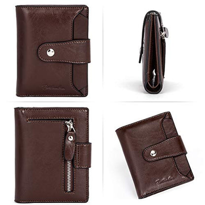 BOSTANTEN Leather Womens Wallet Small RFID Blocking Credit Card Holder | Removable ID Window, Zipper Coin Pocket, Bifold, Minimalist, Fits Small Purses, Daily Use, Ladies Gifts, Coffee - color: 3-coffee