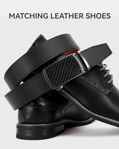 CHAOREN Men's Leather Ratchet Belt - Customizable Fit (35mm) | Smooth Sliding, Precise Micro‑Adjust, Trim to Fit, Dress & Casual Wear, Gift Box - color: Carbon Fiber / Black, size: 42" to 48" Waist Adjustable