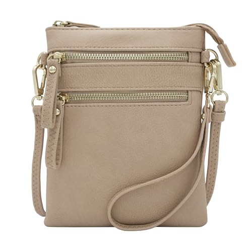 Small Crossbody Bag for Women, Multi Zip Pockets with Detachable Wristlet, Lightweight Travel Purse, Cell Phone Pouch - color: Rose Pink