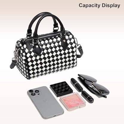 Small Woven Boston Bags for Women Top Handle Leather Purses Barrel Bag Satchel Handbags Shoulder Bag Designer Crossbody Bags - color: Light Green