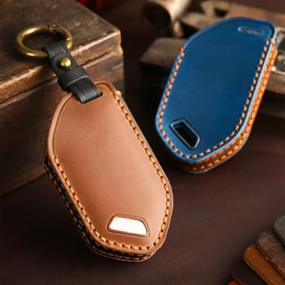 8-Button Leather Key Fob Cover, Compatible with Kia Telluride EV5 2023-2026, No Screw Design Retro Style Smart Key Holder Protector(8 Button, Black) - color: Black, size: 8 Button