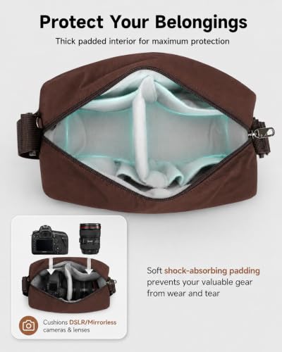 FHELAD Small Crossbody Bag for Women, Compact Puffer Camera Bag With Padded and Theft Zipper for Photographer, Travel (Coffee) - color: Coffee