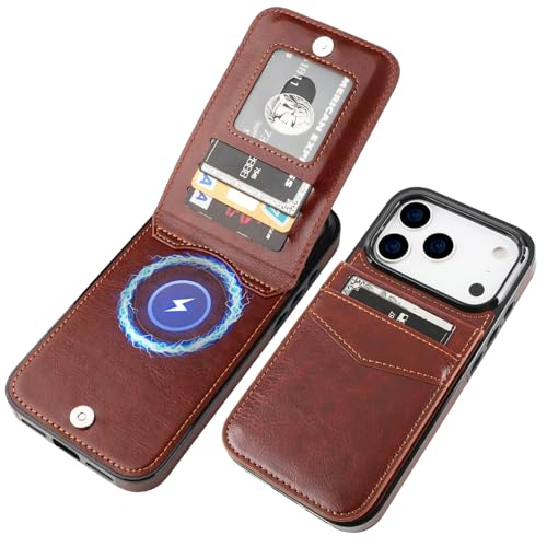 KIHUWEY for iPhone 17 Pro Wallet Case Card Holder for MagSafe, Brown - color: Magsafe for Brown