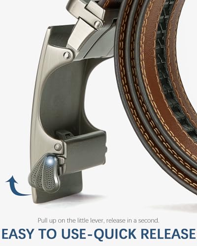 BOSTANTEN Leather Ratchet Belts for Men 2 Pack Trimmable 1 3/8“ Gift Boxed - color: 003-black and Coffee, size: 42"-48" Waist Adjustable
