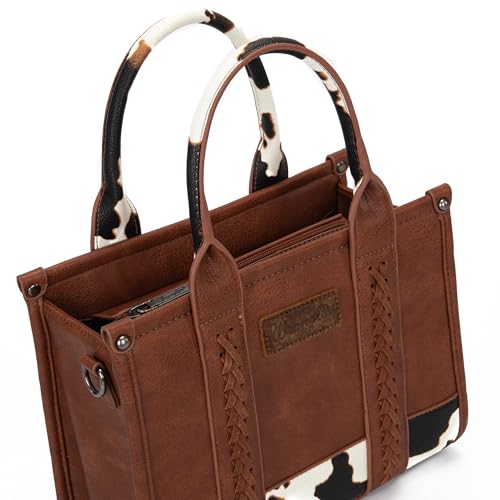 Wrangler Tote Bags for Women Top-handle Handbags and Purse for Women with Adjustable Strap - color: A-cow Print Brown