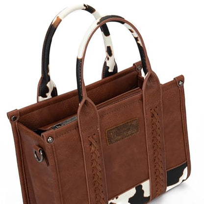 Wrangler Tote Bags for Women Top-handle Handbags and Purse for Women with Adjustable Strap - color: A-cow Print Brown