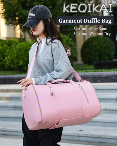 Garment Duffle Bag for Travel, 2-in-1 Garment Bags Carry On Hanging Suit Bag, Foldable PU Leather No Wrinkle Dress Bag for Women & Men, Weekender Overnight Business Trip Black - color: Black
