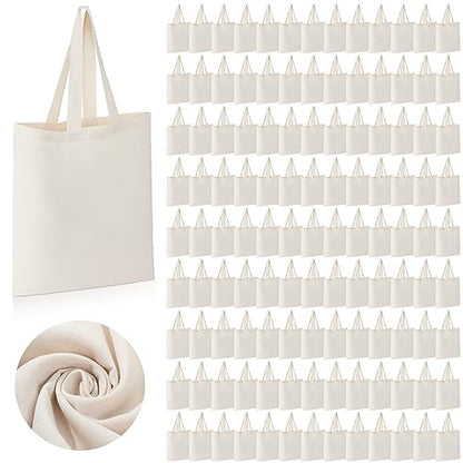 Roowest 120 Pieces Cotton Tote Bag Bulk 15 x 16 Inch Blank Canvas Tote Bags Reusable with Long Handle for Women Men DIY(Beige) - color: Beige