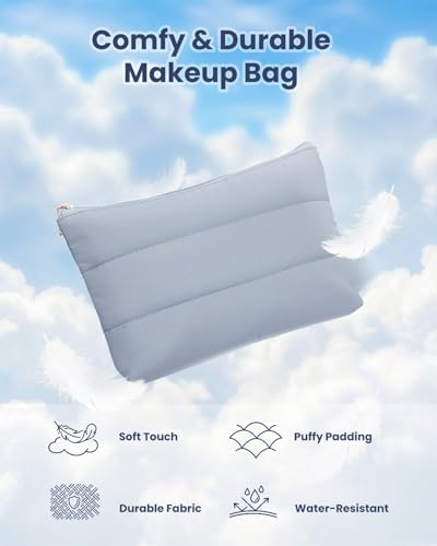Wandering Nature Small Makeup Bag 2 Pack Cosmetic Bag for Purse, Puffer Quilted Makeup Pouch, Cute Travel Pouch with Zipper for Women, Gray Blue - color: Gray Blue