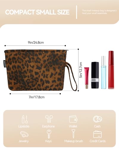 Gloppie Leopard Small Makeup Bag for Purse Wristlet Cosmetic Bag for Women - color: Leopard