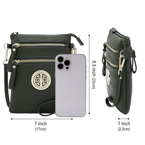 Small Multi Zipper Pockets Crossbody Bag with Detachable Wristlet - color: Olive