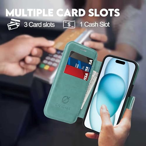 for iPhone 13 Pro Wallet Case with Stand,PU Leather Flip Credit Card Holder Slots (RFID Blocking),Compatible with Magsafe Magnetic Holder Phone Cover Women Men,Green - color: Green, size: iPhone 13 Pro 6.1"