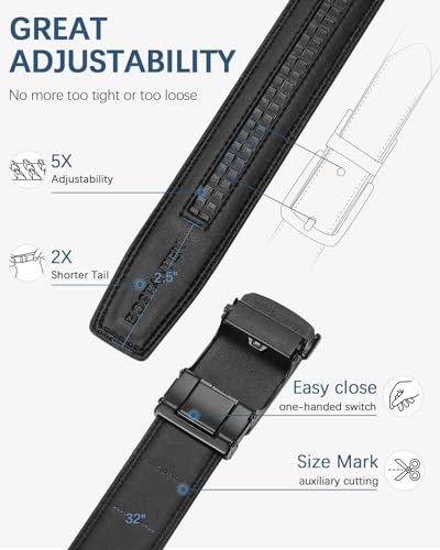 BOSTANTEN Leather Ratchet Belts for Men 2 Pack Trimmable 1 3/8“ Gift Boxed - color: 001-black and Coffee, size: 28"-34" Waist Adjustable
