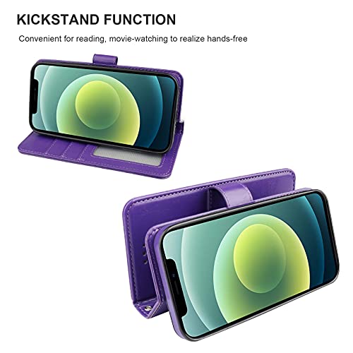 Bocasal Detachable Wallet Case Card Holder for iPhone 12/12 Pro, Purple | Kickstand Card Slots Holder PU Leather Magnetic Shockproof Wrist Strap Removable Flip Protective Cover 6.1 inch - color: Purple