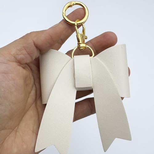 Unpafcxddyig PU Leather Bow Keychain Bag Charms for Women Handbags Backpacks Tote Car Key Rings Accessories - color: White