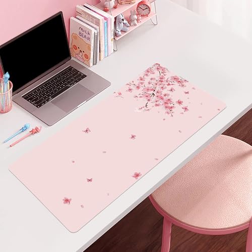 Cherry Blossom Desk Mat, Cute Extended Gaming Keyboard Mouse Pad, Large Office Desk Cover Mat Pad Deskmat, Non-Slip Leather Home Office Desk Mat Protector 23.6"x11.8" - color: Cherry Blossom, size: S(23.6×11.8 inch)