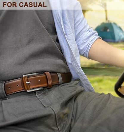 BULLIANT Men Belt Multi Pack,Leather Belt For Gift Men Golf Dress Casual Jean 7Holes 1 3/8" - color: Retro Red Brick4150, size: 48"-50"Waist Adjustable